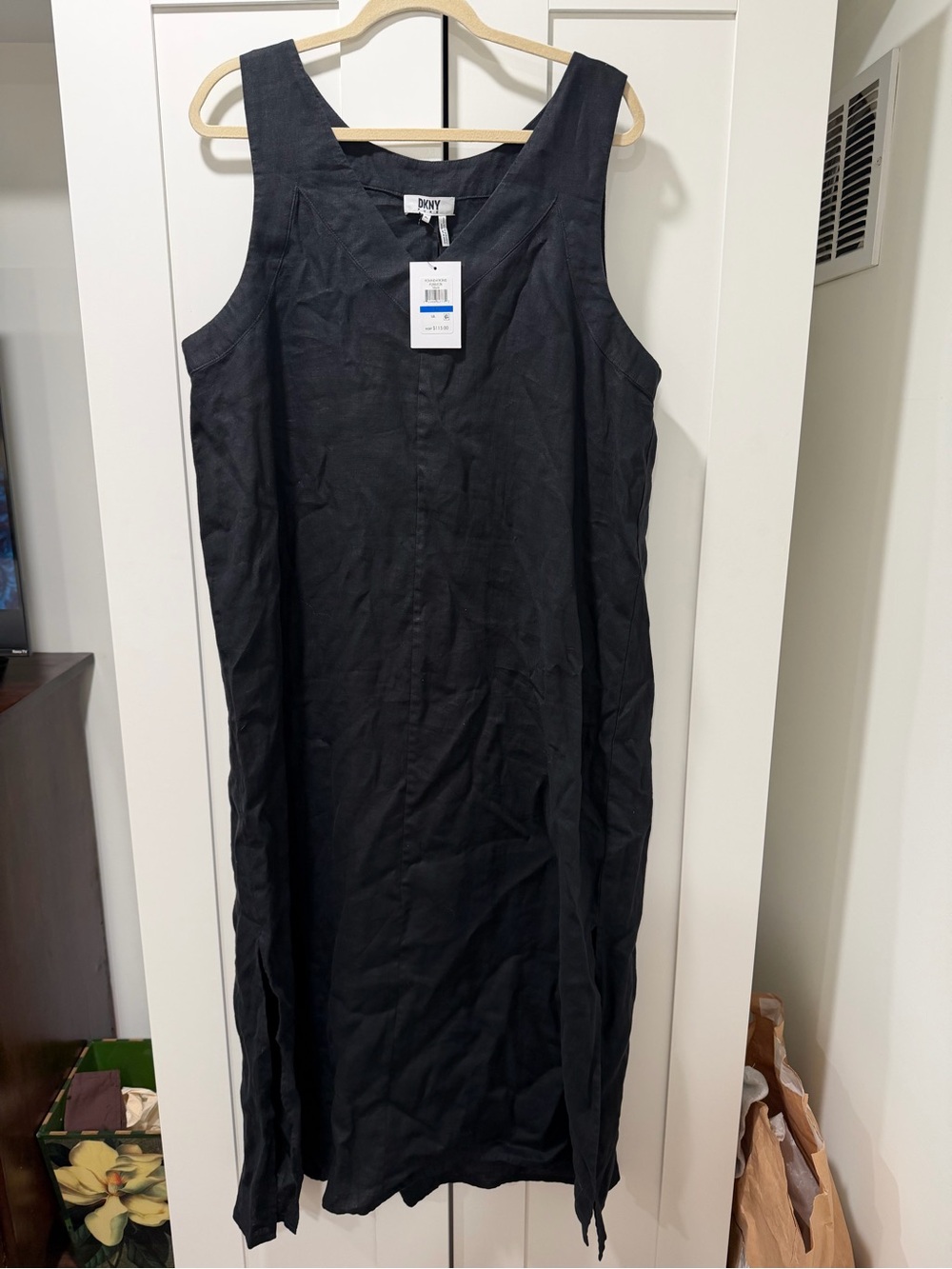 DKNY Black Sleeveless Midi Shift Dress
